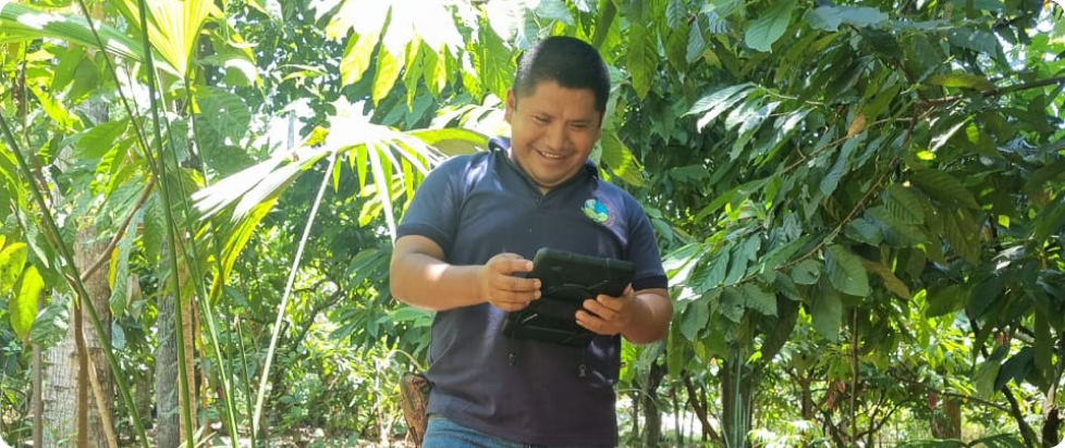 Técnico agrícola trabajando con un dispositivo móvil